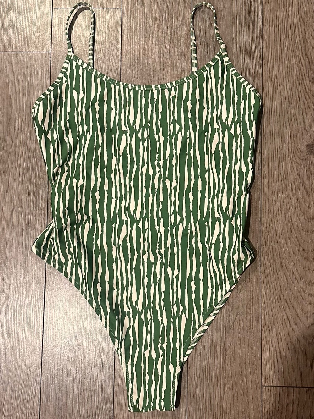 H&M Green and Cream Stripe One-Piece Swimsuit